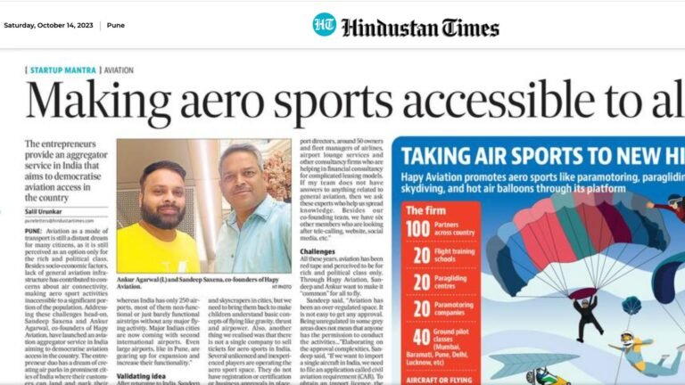 hindustan times, media coverage, hapy aviation